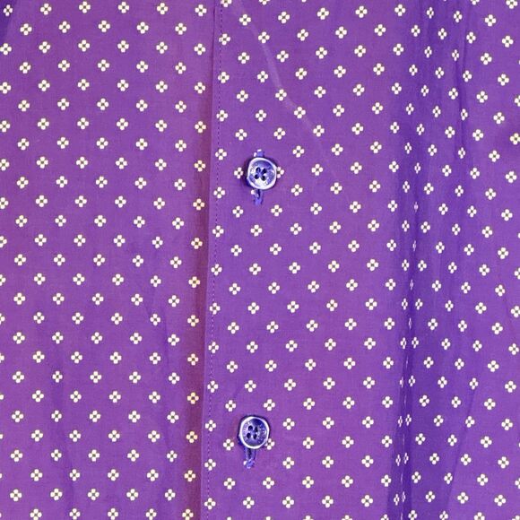 Bertigo Men's Shirt Long Sleeve Cotton purple & white size 5/ XL contrast print - Picture 2 of 10